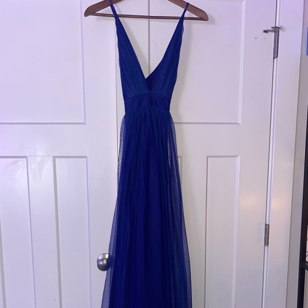Navy blue luxxel dress with thigh slits